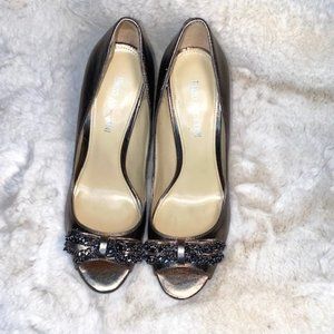 Dark Gold Peep Toe Pumps